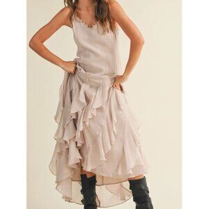 The Luna Ruffle Maxi Dress –Light Beige